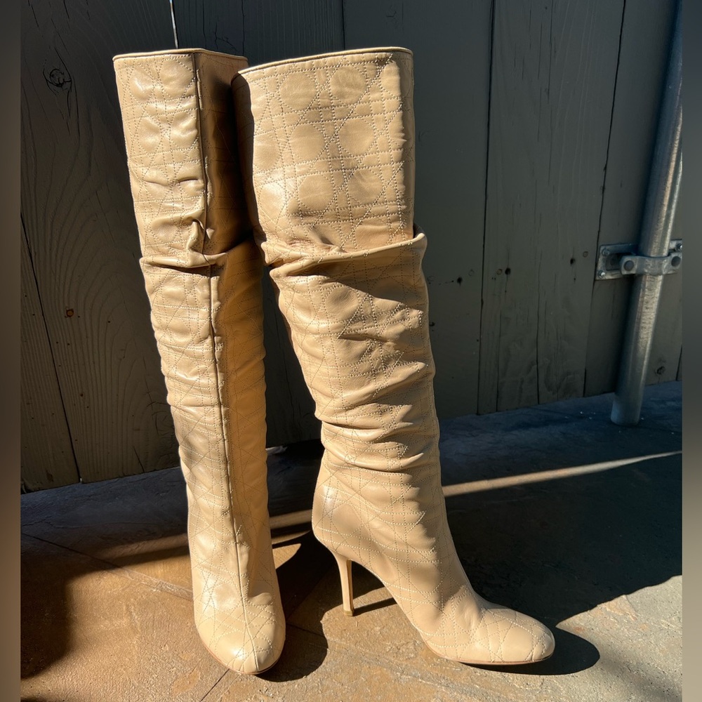 Dior Quilted Cannage knee high slouchy boots